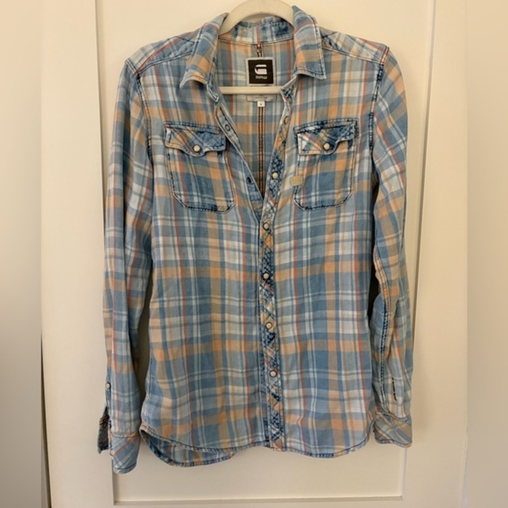 G-Star Raw | Landoh Flannel Long Sleeve Check Shirt Blue Button up comfy Size S
